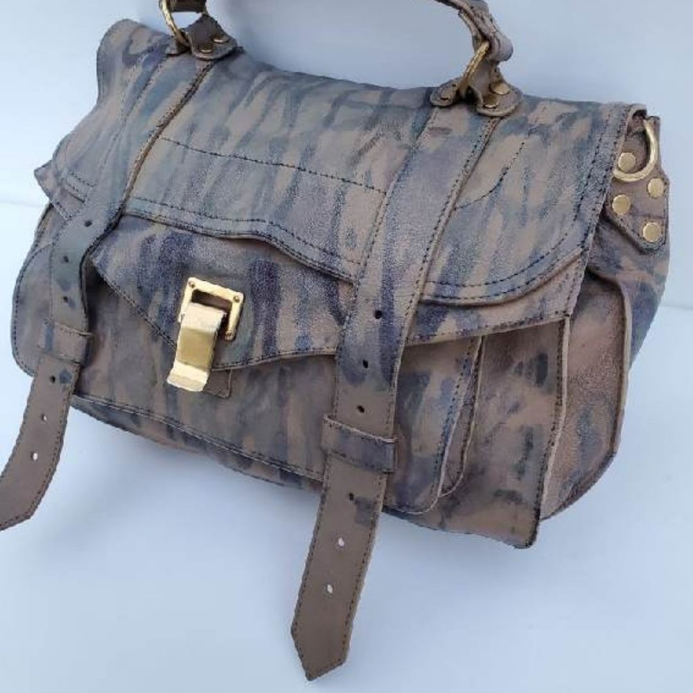 Proenza Schouler PS1 bag painted stripes gray blue purple beige black tan purple